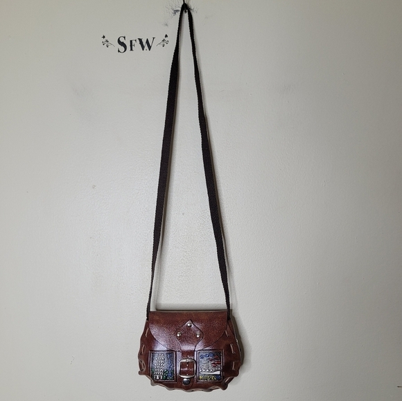 Italian Leather Mini Crossbody Bag Artisan Wanderlust Folk Style Purse - Picture 3 of 12